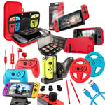 Orzly Accessories Bundle Compatible with Nintendo Switch Geek Pack: Case & Screen Protector, Joycon Grips & Racing Wheels, Controller Charge Dock, Comfort Grip Case & More - ColorPop