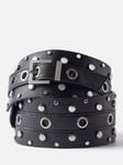 Mint Velvet Leather Studded Waist Belt, Black