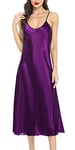 Lovasy Nuisette Femme Satin Chemise de Nuit Kimono Peignoir Nuisett Longue Fond Robe Femmes Vêtements Pyjama Chic,Violet foncé S