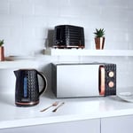 Goodmans Kitchen Set Microwave Toaster & Kettle Black & Copper Textured 3pc