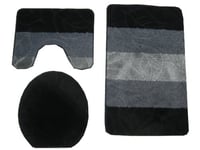 Emma Barclay Cube - Tonal Stripe Jacquard 3pc Bath set in Black - Seat Cover/Mat 50x80cm / Pedestal 50x40cm