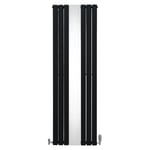 Radiateur Plat & Miroir Intégré 1800 x 565mm & Kit Robinet Thermostatique Chromé, Acier au Carbone Noir Mat, Cuisine Salon Salle de Bain [Brosse, Attaches Murales & Supports INCLUS]