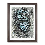 The Blue Butterfly Effect In Abstract Modern Framed Wall Art Print, Ready to Hang Picture for Living Room Bedroom Home Office Décor, Walnut A2 (64 x 46 cm)