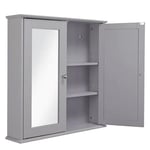 Croydex Ashby Grey Wooden Double Door Mirror Cabinet with FlexiFix 580x560x130mm