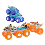 Hot Wheels Gros Camion Monster Trucks Power Smashers Coffret Mega-Wrex et Tiger Shark à l’échelle 1/64, avec Leurs remorques à décoration Power Smashers Assortie, HYJ29