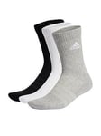 adidas Sportswear Unisex 3 Pack Cushioned Crew Socks - White/Grey, Medium Grey Heather, Size S, Men