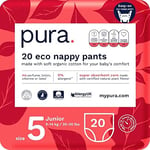 Pura Eco Nappy Pants - Size 5 (9-14kg /20-30lbs), 20 Nappies (1 Pack), Baby & Toddler Easy Pull Ups, Training Nappies, Fragrance Free, Sensitive Skin