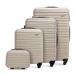 WITTCHEN Travel Suitcase Carry-On Cabin Luggage Hardshell Made of ABS with 4 Spinner Wheels Combination Lock Telescopic Handle Groove Line Set of 4 suitcases Beige