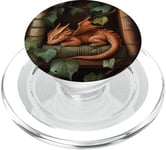 Petit dragon endormi sur une bibliothèque avec des vignes PopSockets PopGrip pour MagSafe