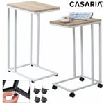 Casaria - Table d'appoint bout de canapé avec roulettes Cadre en métal Desserte de lit Support ordinateur portable Blanc