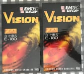 2 x Emtec Vision blank 3 hour video tapes new and shrink wrapped