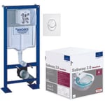 Pack wc suspendu sans bride villeroy et boch Subway 2.0 + abattant + plaque blanche + bâti Grohe