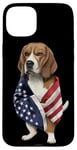 Coque pour iPhone 15 Plus Beagle Dog Patriot Wrap dans le drapeau des USA American Spirit