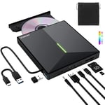 ORIGBELIE Graveur DVD Externe avec 4 Ports USB et 2 Emplacements pour Carte TF/SD, USB 3.0 Portable Lecteur CD Externe pour PC de Bureau, Ordinateur Portable, MacBook, Windows 11/10/8/7 Linux Mac OS