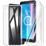 HYMY Case Cover + 3X Tempered Film for Alcatel 1B 2020 - Transparent TPU Soft Silicone Protection Gel Fashion Skin back Shell Screen Protector for Alcatel 1B 2020 (5.5") -Clear