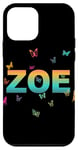 Coque pour iPhone 12 mini Zoe - Un beau nom avec des papillons.