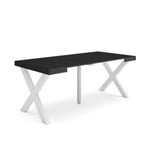 Table console extensible, 180, pour 8 personnes, 180x90x77cm, Pieds bois massif, couleur Noir