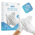 Home Solutions™ White Cotton Gloves for Eczema | 8 Pairs | Free Wash Bag | Hand Moisturising Gloves, White Cotton Gloves for Dry Hands, Eczema Gloves, White Gloves (Medium)