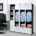 Armoire Penderie Étagère de Rangement en Plastique Meuble de Rangement Portable,14247178cm,BLANC/NOIR