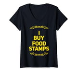 Womens 90s PARTY FUNNY GIFT I BUY FOOD STAMPS FOODSTAMPS GANGSTER V-Neck T-Shirt