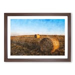 Big Box Art Hay Bales On A Field Painting Framed Wall Art Picture Print Ready to Hang, Walnut A2 (62 x 45 cm)