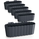 Jardinière en plastique pour balustrade de balcon avec support - 6 pièces / environ 39 cm - couleur : anthracite (ovale / 6 pièces)