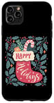 Coque pour iPhone 11 Pro Max Chaussette bohème Happy Holidays rétro en forme de canne à sucre d'orge de Noël