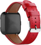 Simpleas Leather Band compatible with Fitbit Versa, Genuine Leather Watches Strap (Red)