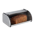 Relaxdays Stainless Steel Bread Bin, Small Bread Box, Keeps Bread Fresh, Flat and Compact, Easy to Clean, Silver