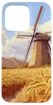 iPhone 15 Pro Max Wheat Fields With Windmills Landscape Vintage Graphic Case