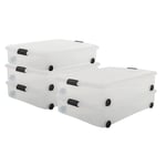 Iris Ohyama, Underbed Storage Boxes with Lids, Plastic Storage Box with Lid, Removable Wheels, 50L/5Pack, BPA Free, Clear, W75 x D55.5 x H16cm, CS-U800