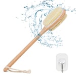 Alyvisun Brosse Dos Douche en Bois avec Manche Long, Brosse Douche Double Face pour le Corps avec Poils Rigides et Doux, Brosse Exfoliante Corps [Brossage Sèche et Humide]