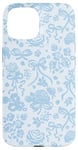 Coque pour iPhone 15 Coquette Dentelle Bleu Clair avec Noeuds et Roses