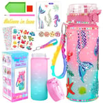 PUWOWYE Sirène Bricolage Gourde Fille DIY Gourde Isotherme Bouteille Kit de Loisir Créatif Enfant Jeux Créatif Fille 6 7 8 9 10 Ans pour Idée Cadeau Noël Extérieur Jeux Enfant 2 3 4 5 6 Ans