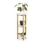 Relaxdays Stand, 3 Tiers, Bamboo & MDF, Round, Modern Plant Pot Shelves for Indoors, H x D: 79 x 30 x 30 cm, Natural/White