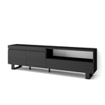 Skraut Home | Meuble TV | Banc Télé | Grand Espace de Rangement | 200x57x35cm | pour Les TV jusqu'à 80" | Design Industriel | Style Moderne | Noirs