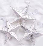 Star decorations hanging stars/lanterns 3 handmade paper white & silver 20cm NEW