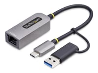 Startech.Com 2.5Gbe Usb-C To Ethernet Adapter With Usb-A Converter - Nettverksadapter - Usb-C 3.2 Gen 1 / Thunderbolt 3 - 10M/100M/1G/2,5 Gigabit Ethernet - Romgrå