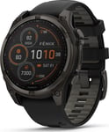 Garmin fenix 8 51 mm Solar Sapphire Karbongrå DLC-titan sort/grå silikonrem