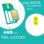 EE SIM CARD NANO  MICRO STANDARD FOR ALL EE PHONE £10 credit LOADED