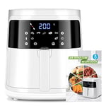 Aigostar White Cube - Air Fryer 7L 1900W, Friteuse sans huile 5 en 1, 7 fonctions prédéfinies avec écran LED, Panier antiadhésif amovible, Maintien de la chaleur, 20 recettes sans BPA