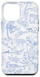 Coque pour iPhone 12 mini Toile Chinoiserie French Bleu Clair Léopard Aquarelle