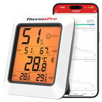 ThermoPro TP350 Hygrometre Thermomètre Intérieur, 260FT Thermomètre Connecté Bluetooth, Capteur de Température Humidimètre Rétro-éclairé avec Exportation des Données pendant 2 ans