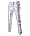 Mens Casual Trousers Leather Metallic Shiny Gold Silver Golf Straight Nightclub Cosplay Trouser