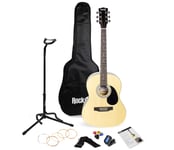 RockJam Acoustic Guitar Kit - Bag,Stand,Tuner,Strap,Plectrum & Strings - Natural