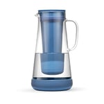LifeStraw Home Carafe filtrante d'eau en verre avec base en silicone; Protection contre bactéries, parasites, microplastiques, plomb, mercure, PFAS et autres polluants; 1,6 L, Stormy blue (bleu)