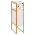 Meuble dérouleur papier WC avec réserve, blanc et bambou, 5Five Natureo