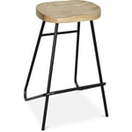 Tabouret de bar - Design industriel - Bois et métal - 75 cm - Inteus Noir