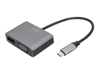 Digitus Da-70827 - Videokort - 24 Pin Usb-C (Hane) Till Vga-Adapter, Displayport (Hona) - 20 Cm - Stöder 21:9-Filmförhållande, 4K30hz Stöd, Usb-Ström - Svart