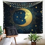 Moon Tapestry Esteettinen auringon ja kuun kuvakudos makuuhuoneeseen 51x59 tuumainen taivaallinen sininen noita